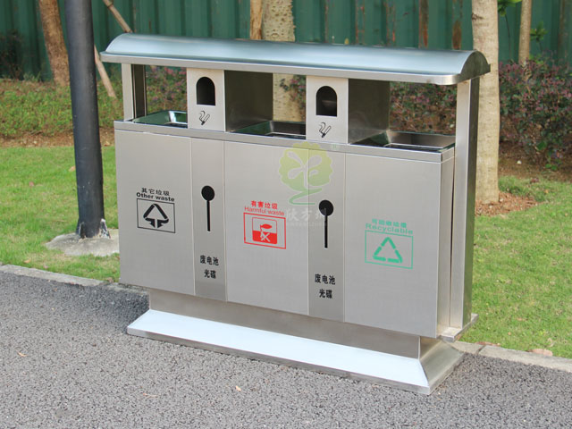 市政戶(hù)外三分類(lèi)不銹鋼垃圾桶